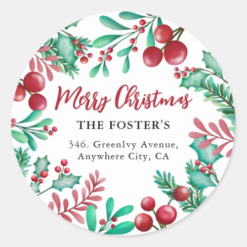 Holly  Ivy Christmas Wreath Return Address Label