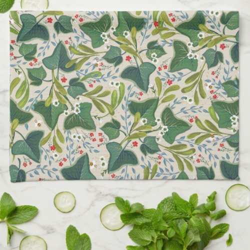 Holly  Ivy Floral Christmas Kitchen Towel