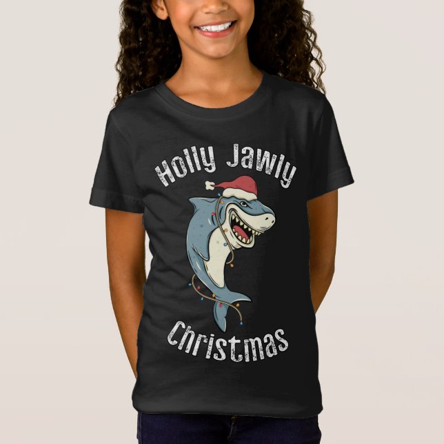 Holly Jawly Christmas Funny Santa Shark Xmas Shark T-Shirt (Front)