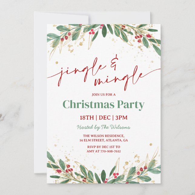 Holly Jingle and Mingle Christmas Party Invitation (Front)