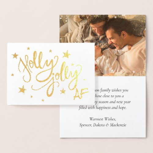Holly Jolly AF  Shiny Faux Gold Foil Photo Foil Card