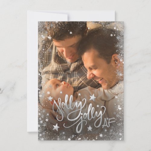 Holly Jolly AF  Shiny Gold Faux Foil 2 Photo Holiday Card