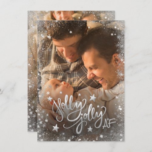 Holly Jolly AF  Shiny Gold Faux Foil 2 Photo Holiday Card