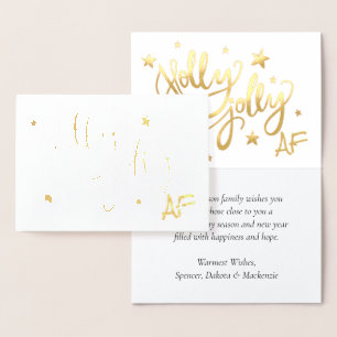 Holly Jolly AF Shiny Gold Faux Foil Script Card