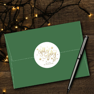 Holly Jolly AF   Shiny Gold Faux Foil Script Classic Round Sticker