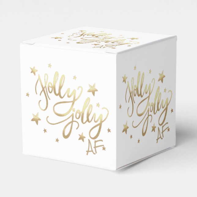 Holly Jolly AF | Shiny Gold Faux Foil Script Favor Boxes (Front Side)
