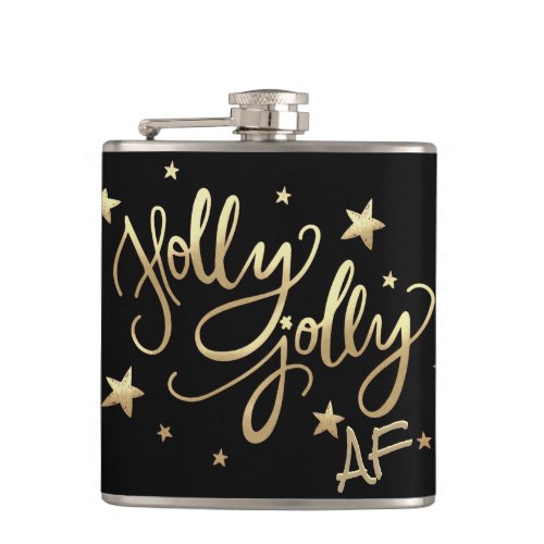 Holly Jolly AF  Shiny Gold Faux Foil Script Flask