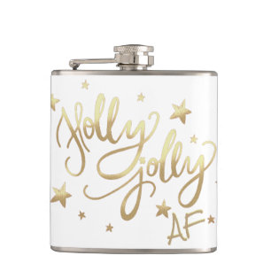 Holly Jolly AF Shiny Gold Faux Foil Script Flask