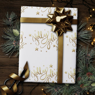 Holly Jolly AF   Shiny Gold Faux Foil Script Wrapping Paper