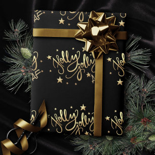 Holly Jolly AF Shiny Gold Faux Foil Script Wrapping Paper