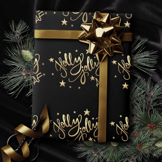 Holly Jolly AF | Shiny Gold Faux Foil Script Wrapping Paper (Creator Uploaded)