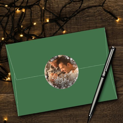 Holly Jolly AF  Shiny Silver Faux Foil Photo Classic Round Sticker