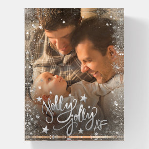 Holly Jolly AF Shiny Silver Faux Foil Photo Paperweight