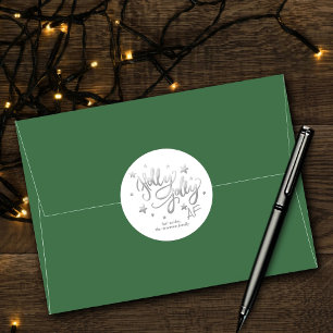 Holly Jolly AF Shiny Silver Faux Foil Script Classic Round Sticker