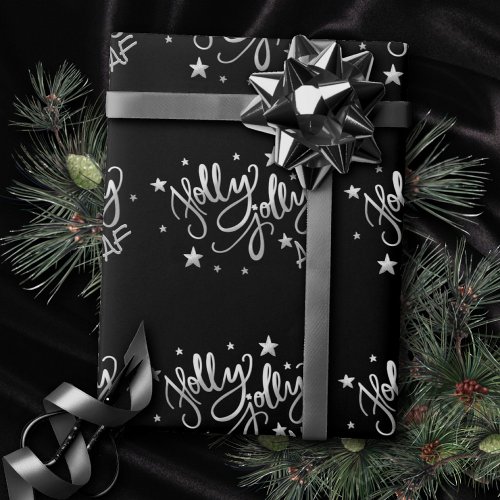 Holly Jolly AF  Shiny Silver Faux Foil Script Wrapping Paper