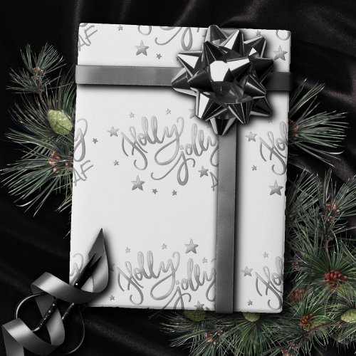 Holly Jolly AF  Shiny Silver Faux Foil Script Wrapping Paper