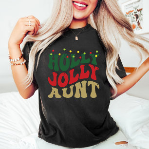 Holly Jolly Aunt Christmas Groovy Black T-Shirt