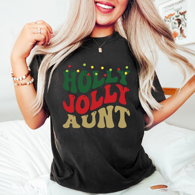 Holly Jolly Aunt Christmas Groovy Black T-Shirt (Holly Jolly Aunt Christmas Groovy Black T-Shirt)