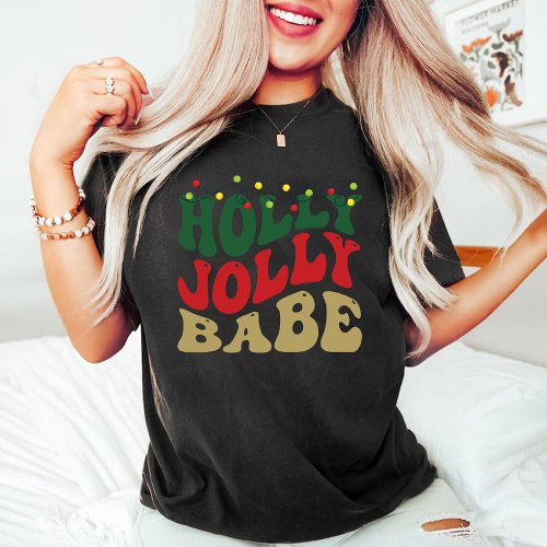 Holly Jolly Babe Retro Groovy Christmas Black T_Shirt
