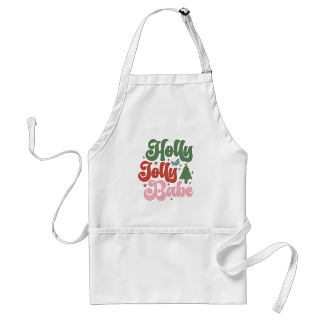 Holly Jolly Babe Retro Groovy Christmas Holidays Adult Apron (Front)