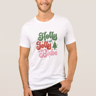Holly Jolly Babe Retro Groovy Christmas Holidays Tri-Blend Shirt