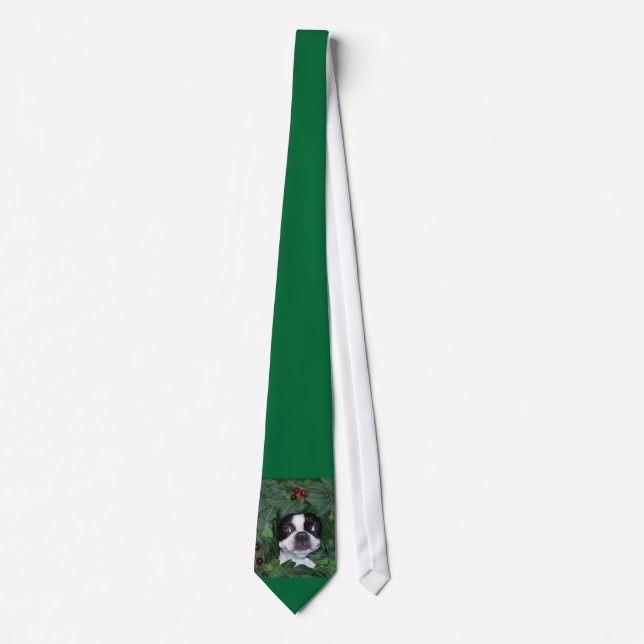 Holly Jolly Boston Terrier Christmas Tie (Front)