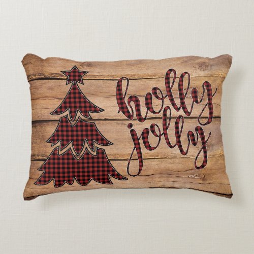 holly jolly Buffalo Plaid Christmas Tree Pillow