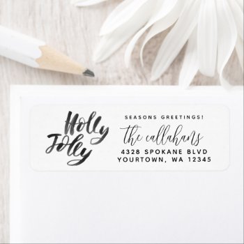Holly Jolly Calligraphy Christmas Return Address Label by autumnandpine at Zazzle