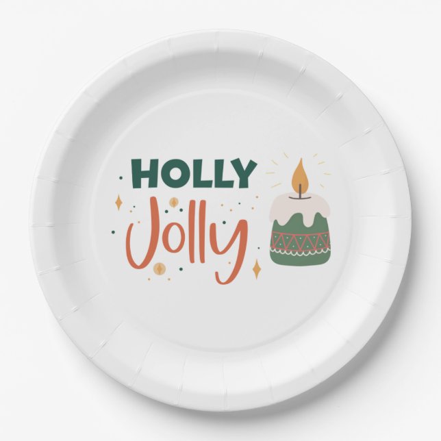Holly Jolly Candle Paper Plates (Front)