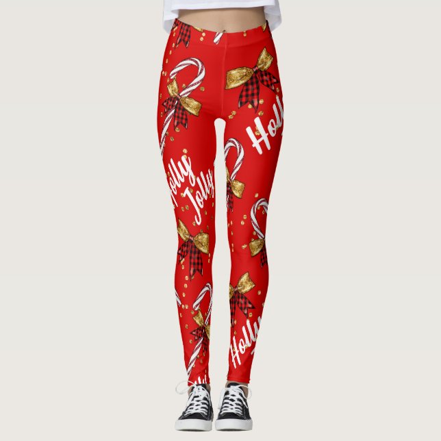 Holly Jolly Candy Cane Cristmas  Leggings (Front)