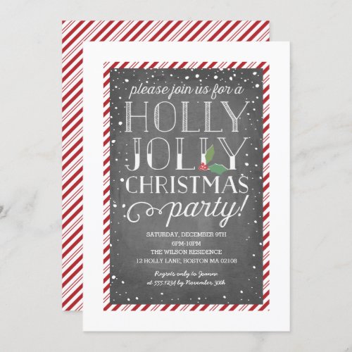 Holly Jolly Candy Cane Holiday Christmas Party Invitation