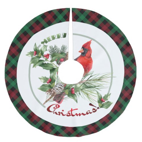 Holly Jolly Cardinal Greetings   Brushed Polyester Tree Skirt