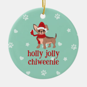 holly jolly Chiweenie  Ceramic Ornament