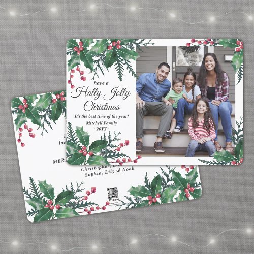 Holly Jolly Christmas 1 Photo Winter Foliage Holiday Card