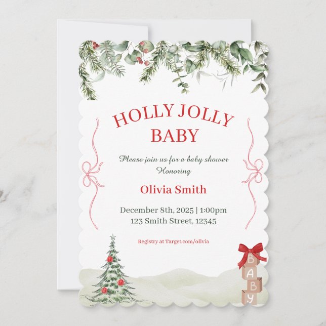Holly Jolly Christmas Baby Shower Invite (Front)
