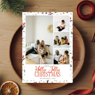 Holly Jolly Christmas Brush Script 5 Photo Holiday Card