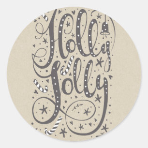 HOLLY JOLLY Christmas Candy Canes Rustic Holiday Classic Round Sticker