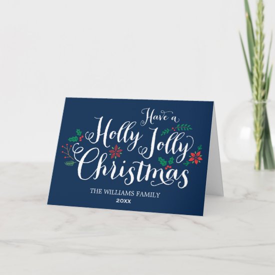 Holly Jolly Christmas Card | Navy Blue
