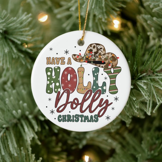 Holly Jolly Christmas Ceramic Ornament (Tree)