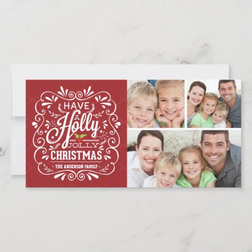 Holly Jolly Christmas Chalkboard 3_Photo Collage Holiday Card