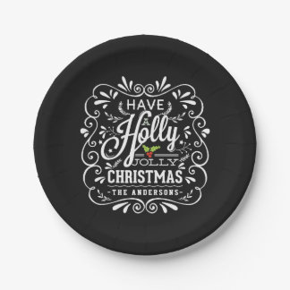 Holly Jolly Christmas Chalkboard Holiday Party Paper Plates