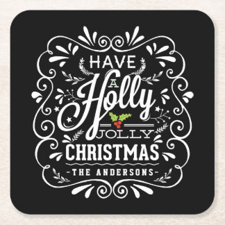 Holly Jolly Christmas Chalkboard Holiday Party Square Paper Coaster