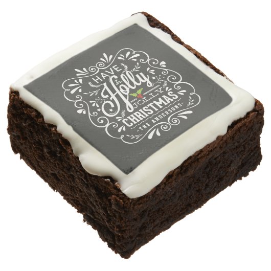 Holly Jolly Christmas Chalkboard Holiday Treats Chocolate Brownie (Angled)