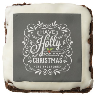 Holly Jolly Christmas Chalkboard Holiday Treats Chocolate Brownie