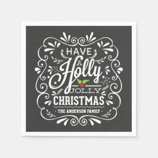 Holly Jolly Christmas Chalkboard Paper Napkins