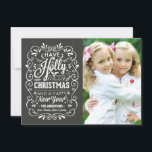 Holly Jolly Christmas Chalkboard Photo Card<br><div class="desc">Festive and folksy curly chalk-art style Christmas Holiday greetings photo template on trendy flat cards. Whimsical chalkboard style swirly frame with white typography and retro mix of hand-lettered styles, decorated with frosty foliage and holly berries. Add your favorite holiday family photo and customize the text. Modern way to send happy...</div>