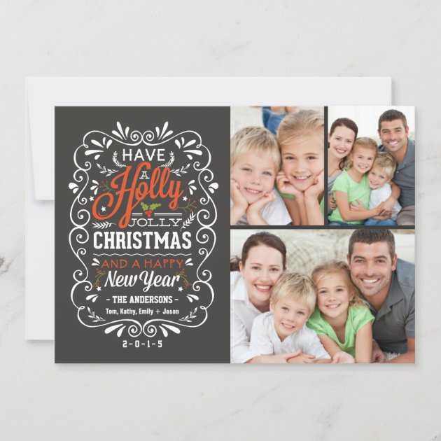 Holly Jolly Christmas Chalkboard Photo Collage Holiday Card