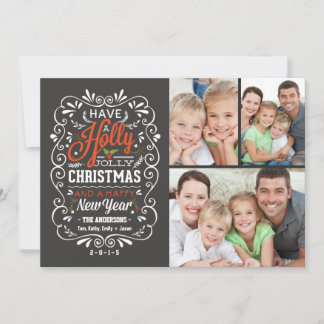 Holly Jolly Christmas Chalkboard Photo Collage Holiday Card