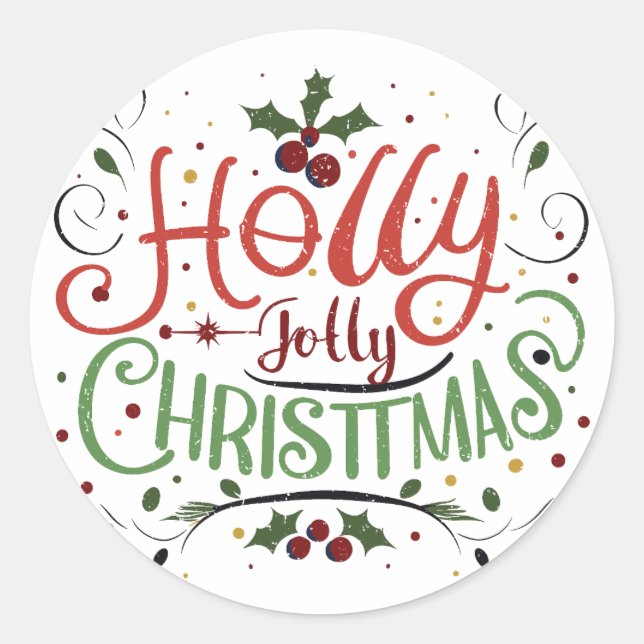 Holly jolly Christmas Classic Round Sticker (Front)