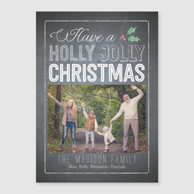 Holly Jolly Christmas Custom Thin Magnetic Card (Front)